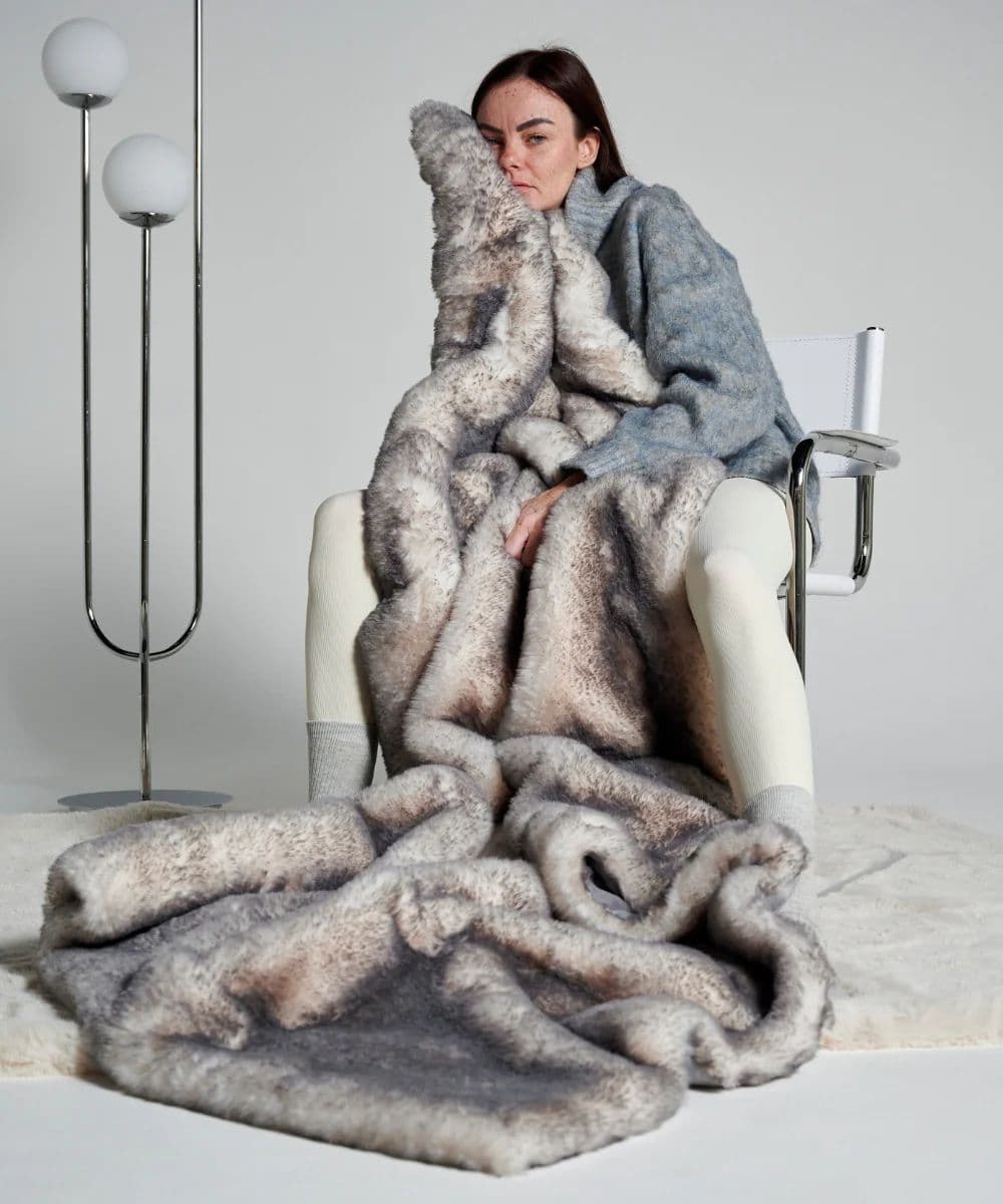 Plaid Fausse Fourrure Sensation Gris